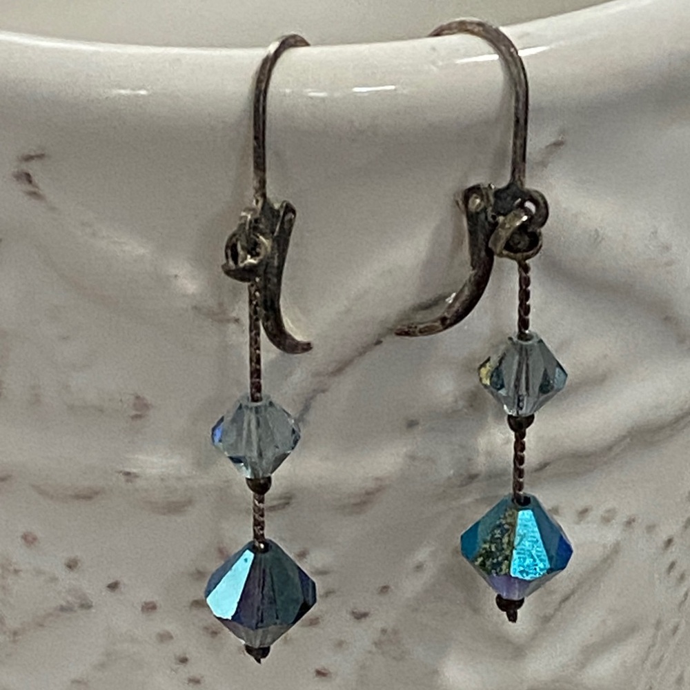 Swarovski Iridescent Dangle Aurora Borealis Faceted Crystals Earrings - Picture 9 of 14